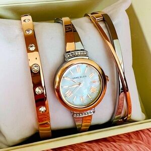 Anne Klein Women's Rose Gold Watch & Bracelet Set Featuring Swarovski Crystals